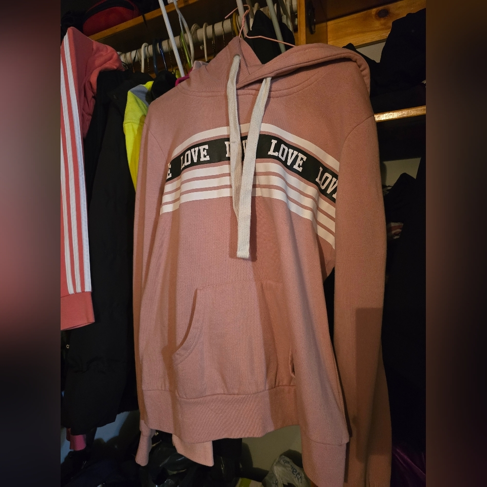 Reflex Pink and White Long Sleeve Boxy Hoodie